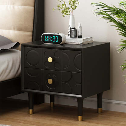 Retro Wood Rubberwood Nightstand 2-Drawer