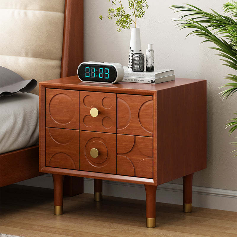 Retro Wood Rubberwood Nightstand 2-Drawer — Brown