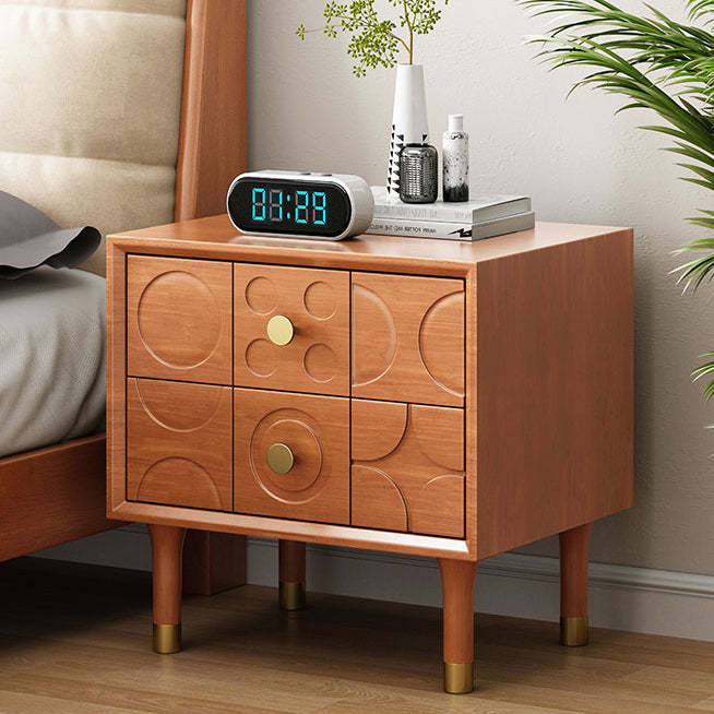 Retro Wood Rubberwood Nightstand 2-Drawer