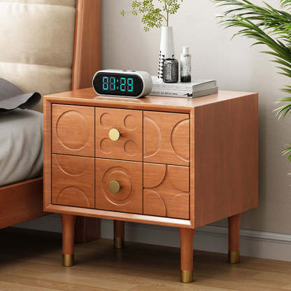 Retro Wood Rubberwood Nightstand 2-Drawer