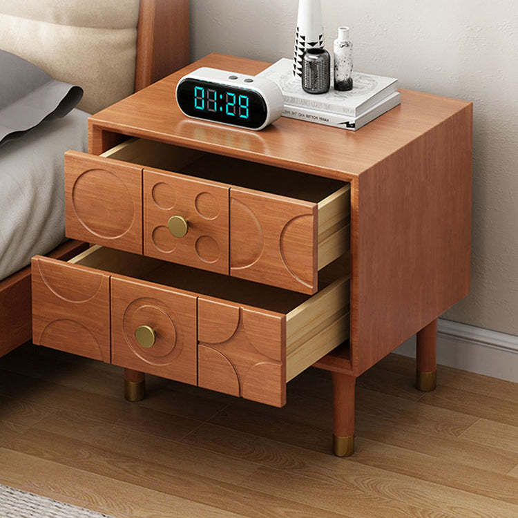 Retro Wood Rubberwood Nightstand 2-Drawer