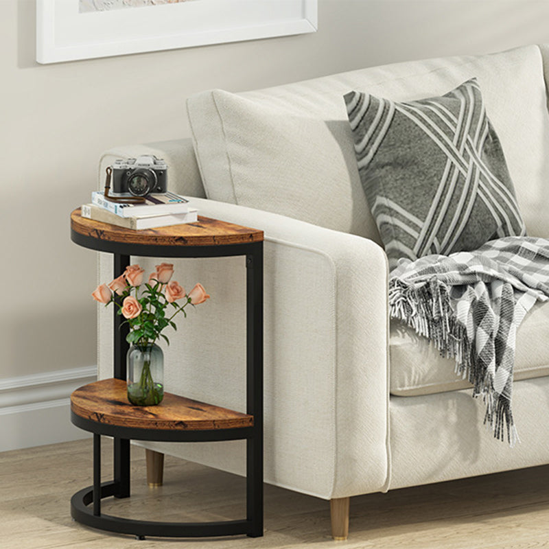 Nordic Semicircle Wood Iron 2-Tier End Table