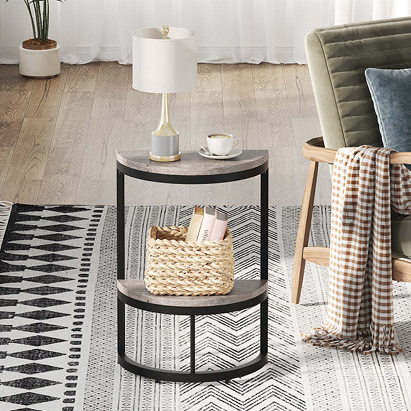 Nordic Semicircle Wood Iron 2-Tier End Table