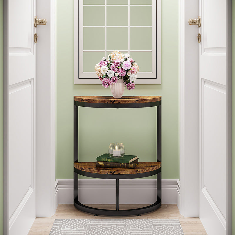 Nordic Semicircle Wood Iron 2-Tier End Table
