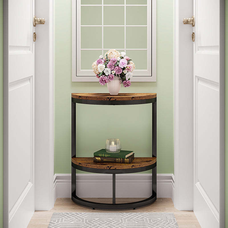 Nordic Semicircle Wood Iron 2-Tier End Table
