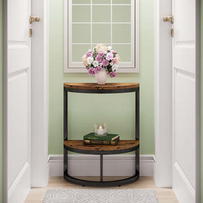Nordic Semicircle Wood Iron 2-Tier End Table