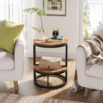 Nordic Semicircle Wood Iron 2-Tier End Table