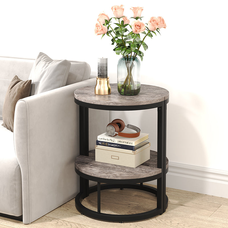 Nordic Semicircle Wood Iron 2-Tier End Table
