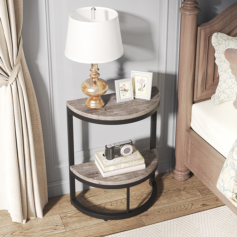 Nordic Semicircle Wood Iron 2-Tier End Table — Gray