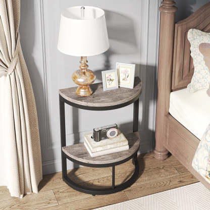 Nordic Semicircle Wood Iron 2-Tier End Table — Gray