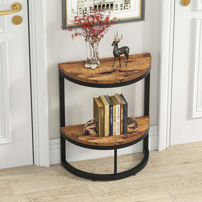 Nordic Semicircle Wood Iron 2-Tier End Table