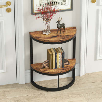 Nordic Semicircle Wood Iron 2-Tier End Table