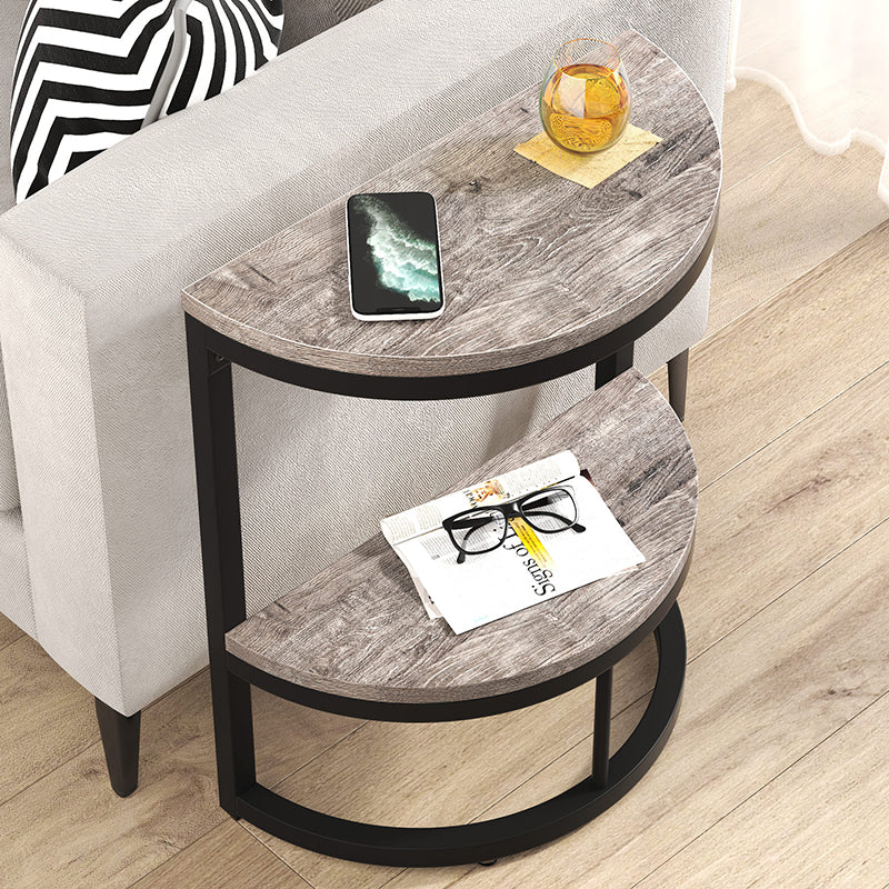 Nordic Semicircle Wood Iron 2-Tier End Table