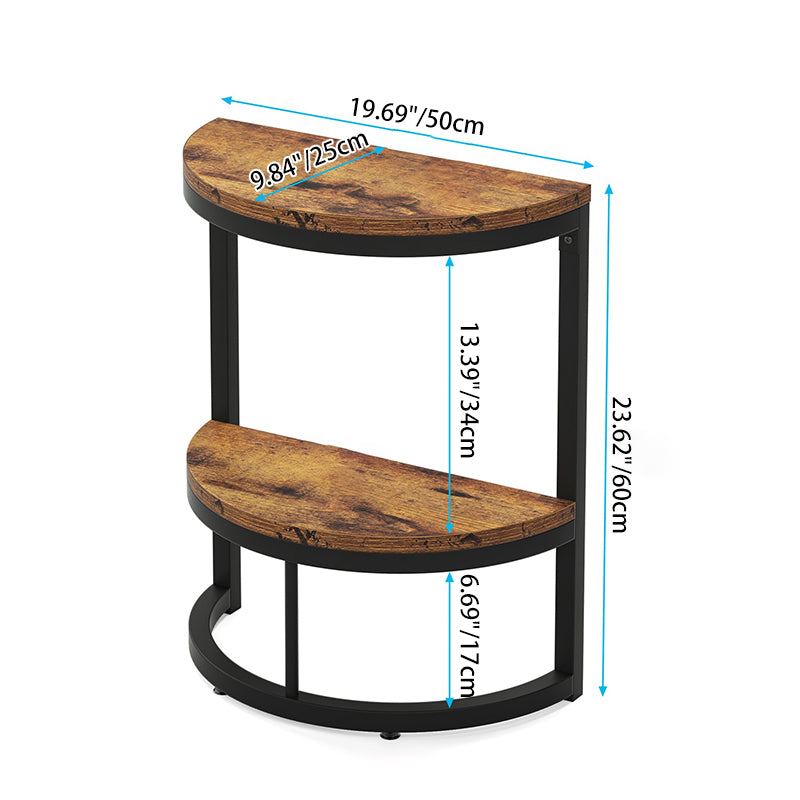 Nordic Semicircle Wood Iron 2-Tier End Table