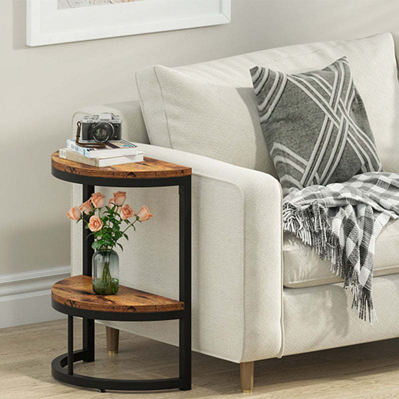 Nordic Semicircle Wood Iron 2-Tier End Table