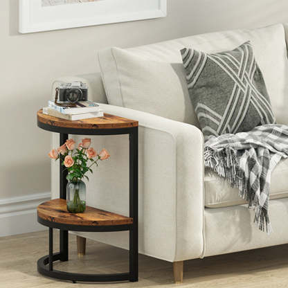 Nordic Semicircle Wood Iron 2-Tier End Table