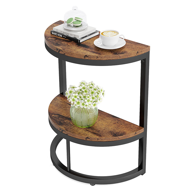 Nordic Semicircle Wood Iron 2-Tier End Table