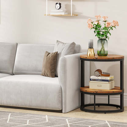 Nordic Semicircle Wood Iron 2-Tier End Table