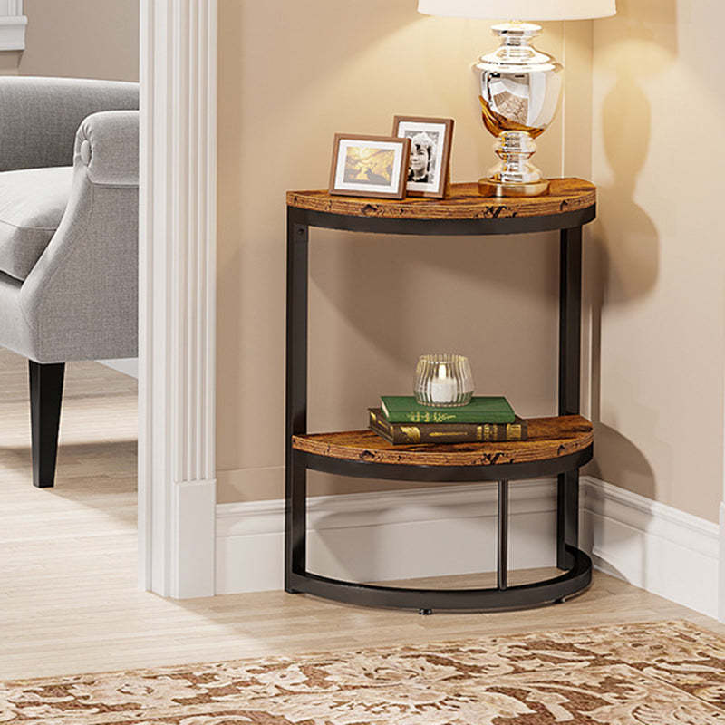 Nordic Semicircle Wood Iron 2-Tier End Table