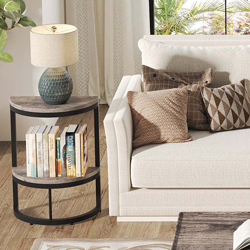 Nordic Semicircle Wood Iron 2-Tier End Table