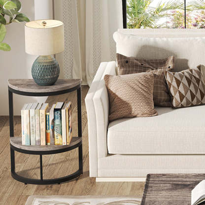 Nordic Semicircle Wood Iron 2-Tier End Table
