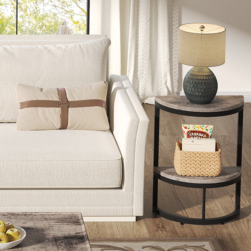 Nordic Semicircle Wood Iron 2-Tier End Table