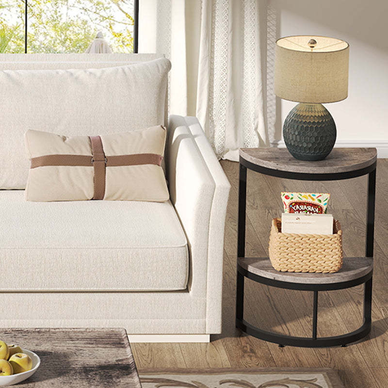 Nordic Semicircle Wood Iron 2-Tier End Table