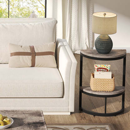 Nordic Semicircle Wood Iron 2-Tier End Table