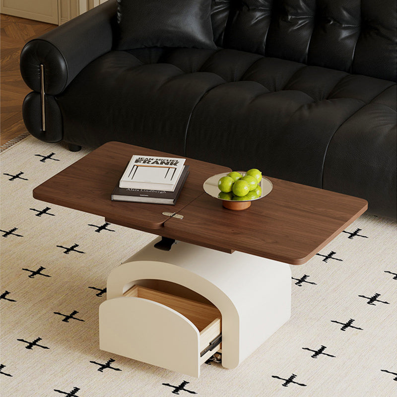 Nordic Walnut Pine Foldable 1-Drawer Coffee Table