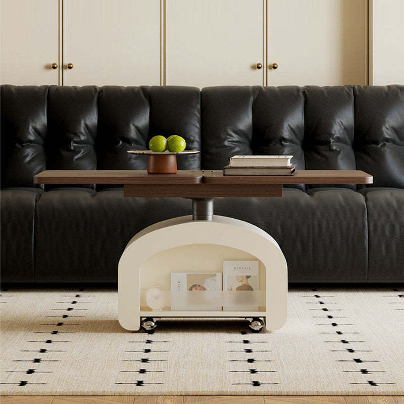 Nordic Walnut Pine Foldable 1-Drawer Coffee Table — Walnut Color