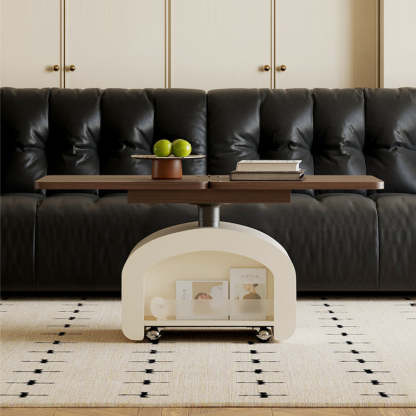 Nordic Walnut Pine Foldable 1-Drawer Coffee Table — Walnut Color