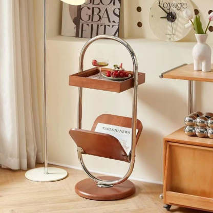 Retro Geometry Pine Steel 2-Tier Bookshelf — Brown