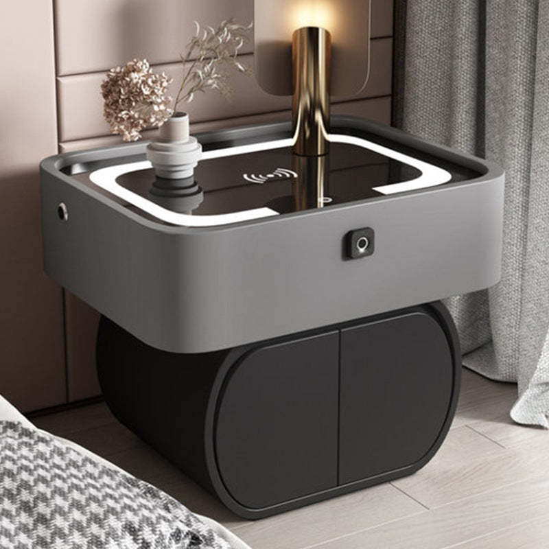Nordic Glass Pine Leather 2-Drawer Nightstand