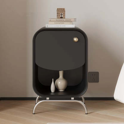 Minimalist Wood Steel 1-Drawer Nightstand — Black