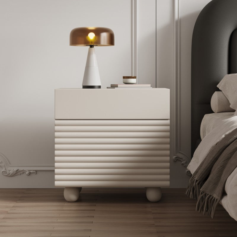 Minimalist Cream Solid Wood 1-Drawer Nightstand — White