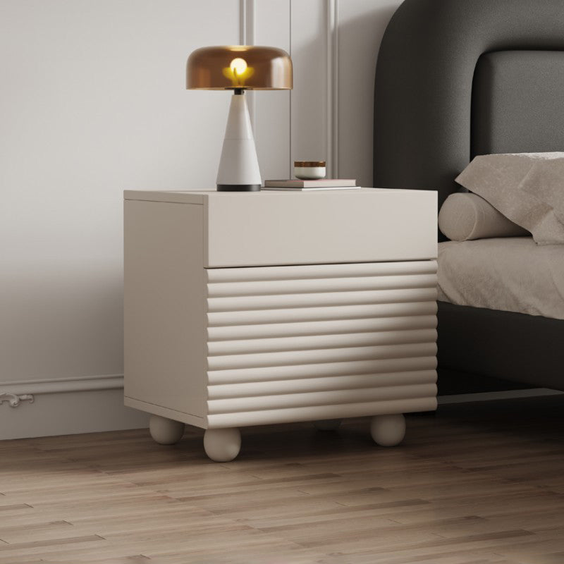 Minimalist Cream Solid Wood 1-Drawer Nightstand