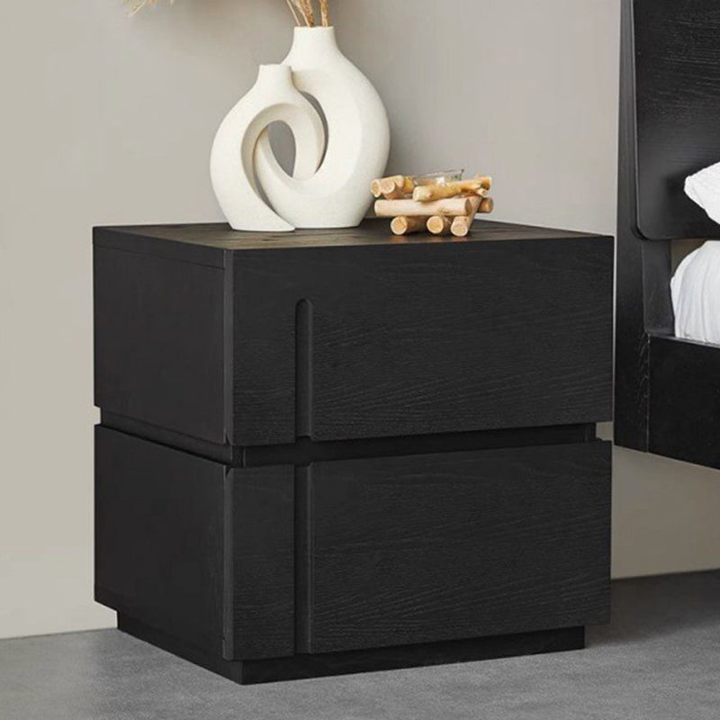 Minimalist Wood 2-Drawer Nightstand — Black