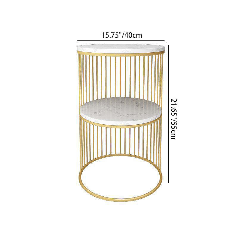 Nordic Cylinder Stone Iron 3-Tier Side Table