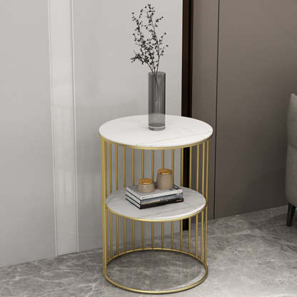 Nordic Cylinder Stone Iron 3-Tier Side Table