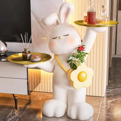Contemporary Rabbit Resin Steel 2-Tray Side Table