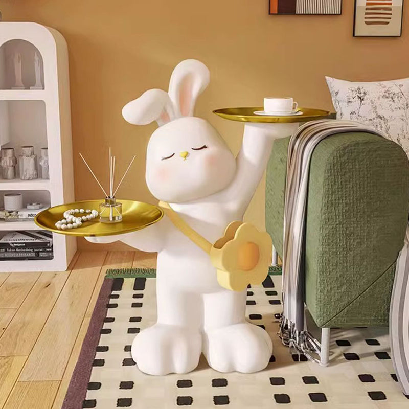 Contemporary Rabbit Resin Steel 2-Tray Side Table