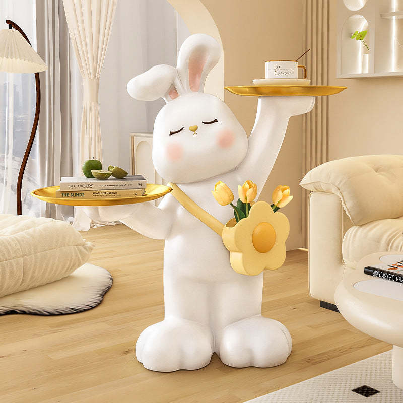 Contemporary Rabbit Resin Steel 2-Tray Side Table