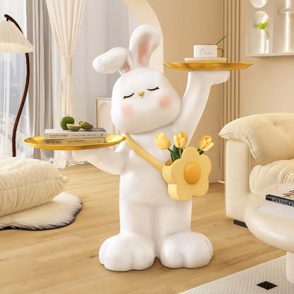 Contemporary Rabbit Resin Steel 2-Tray Side Table