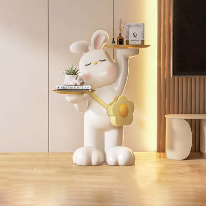 Contemporary Rabbit Resin Steel 2-Tray Side Table
