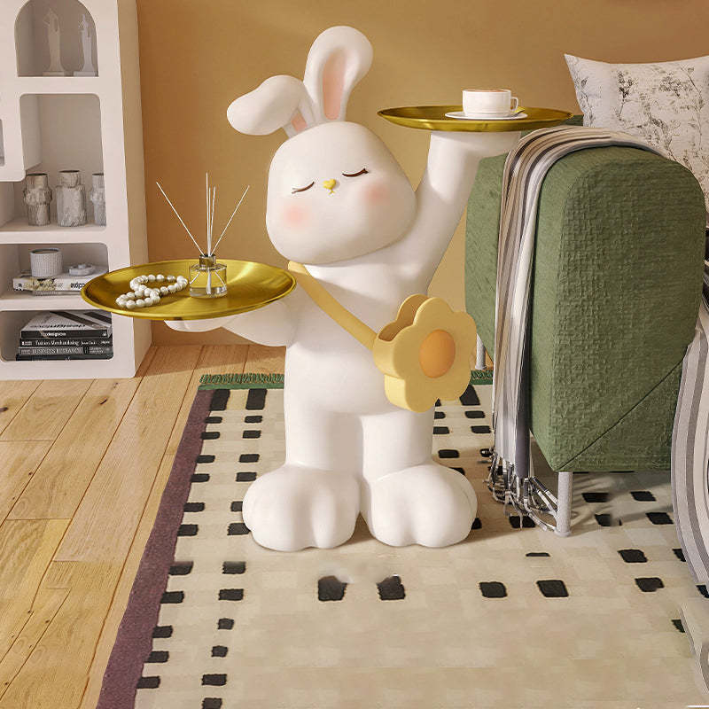 Contemporary Rabbit Resin Steel 2-Tray Side Table