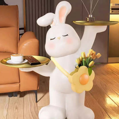 Contemporary Rabbit Resin Steel 2-Tray Side Table