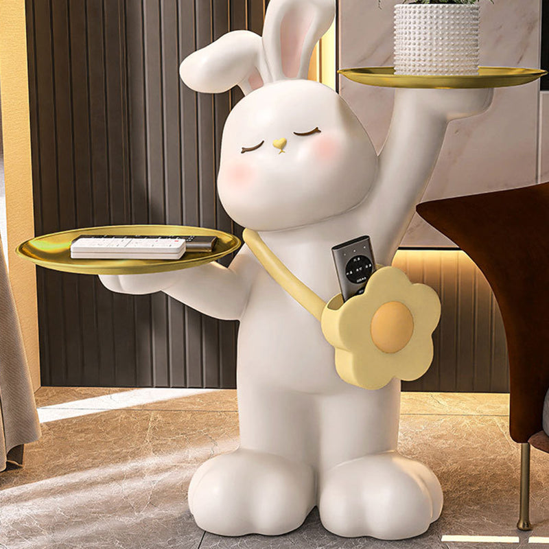 Contemporary Rabbit Resin Steel 2-Tray Side Table