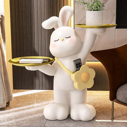 Contemporary Rabbit Resin Steel 2-Tray Side Table