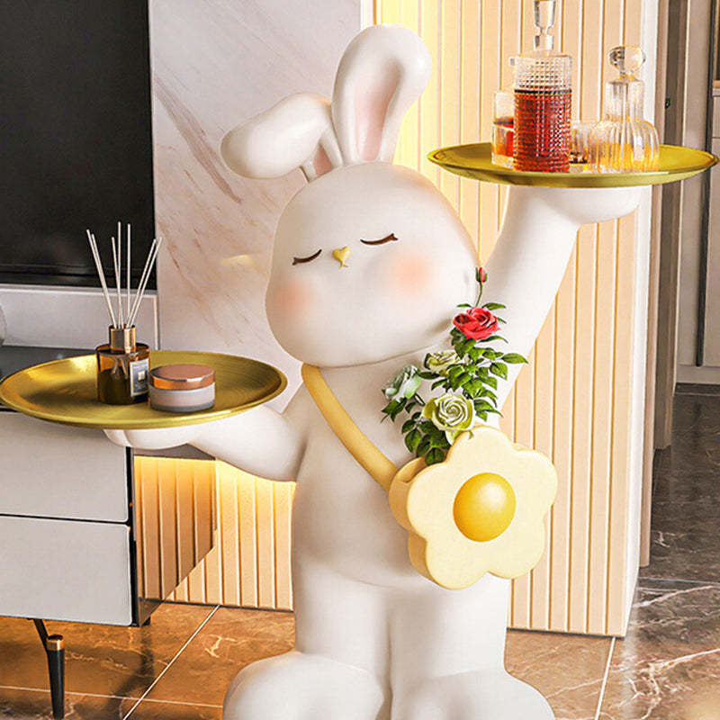 Contemporary Rabbit Resin Steel 2-Tray Side Table