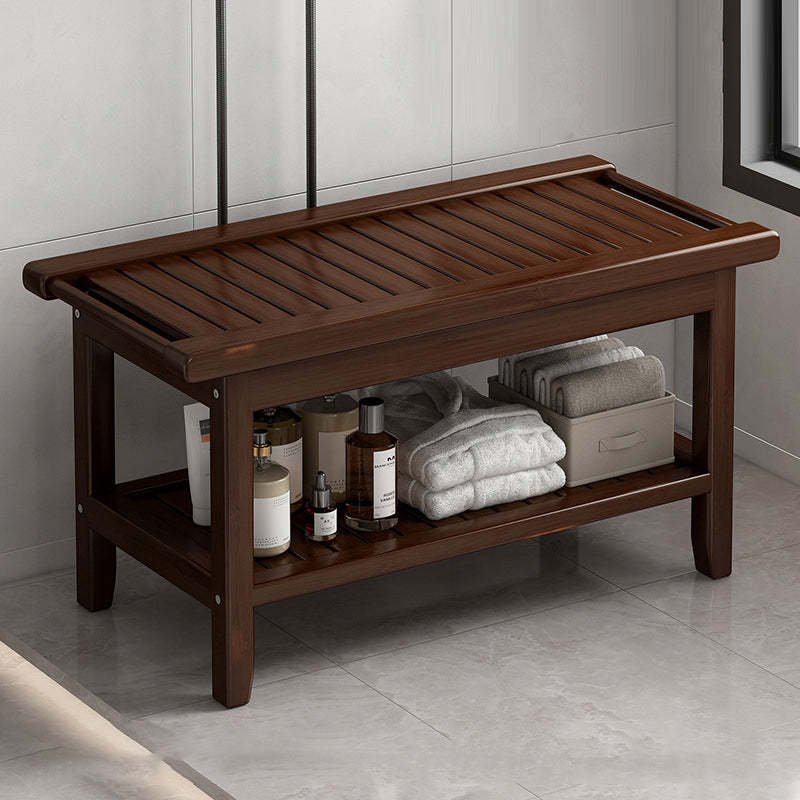 Walnut bamboo 2-tier storage end & side tables - minimalist — Flat Type